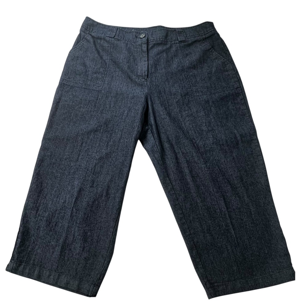 White Stag Women's Cropped Pants Dark Denim Pockets Plus Size 18 Wide Leg Summer